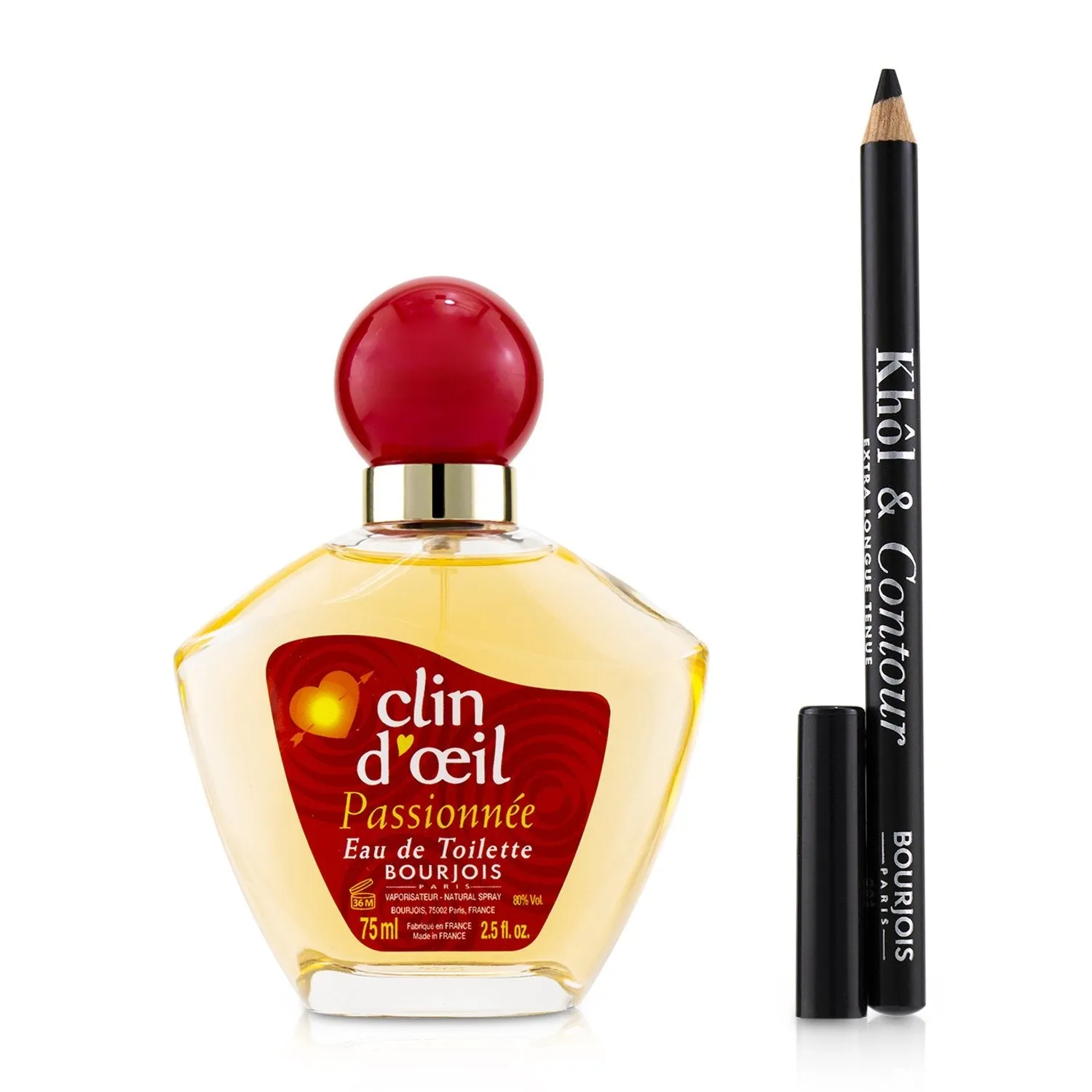 Bourjois Passionnee Coffret: Eau De Toilette Spray 75ml   Khol & Contour Eyeliner Pencil - #001 Noir-Issime 1.2g/0.04oz   Glossy Bag  2pcs 1Bag
