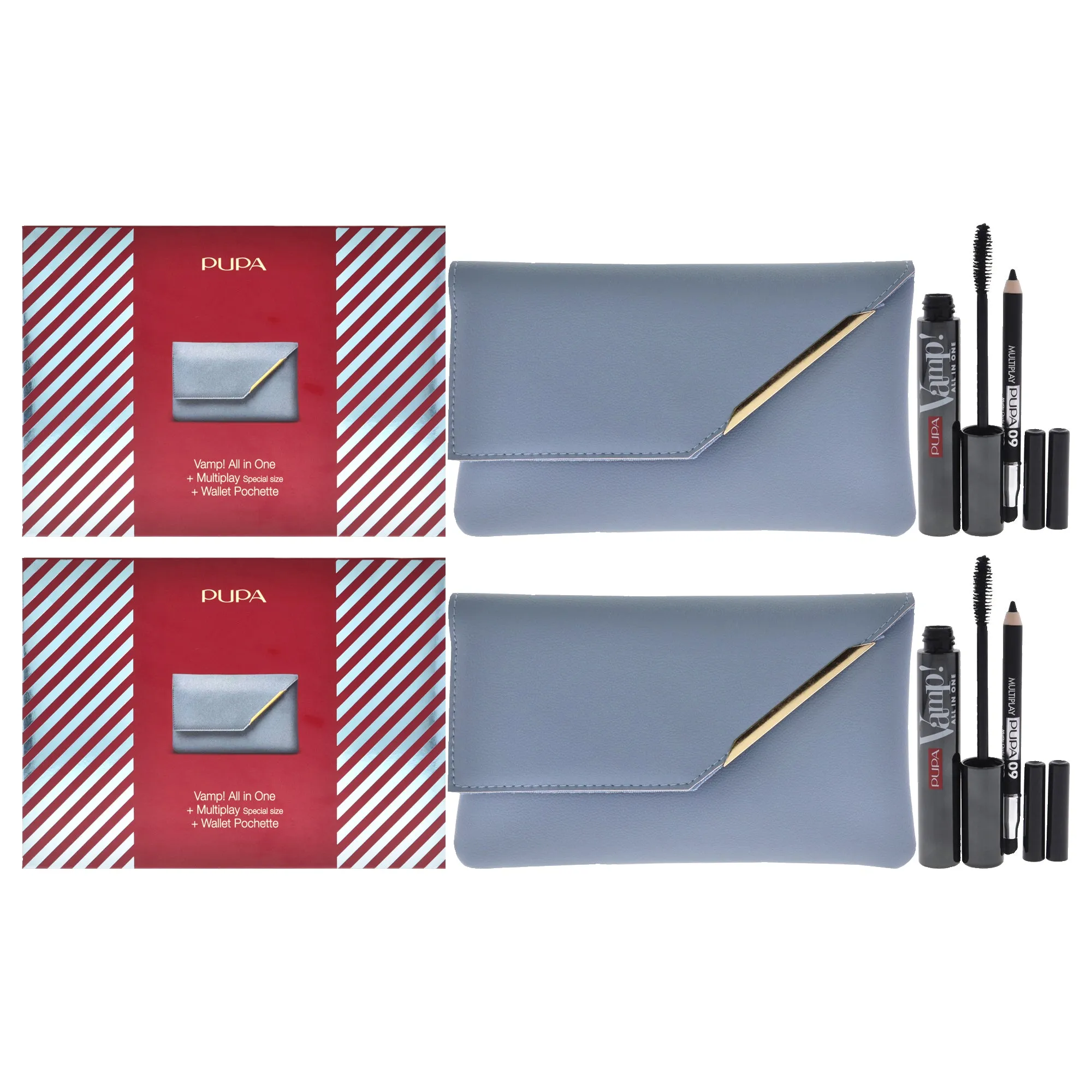 Pupa Milano Vamp! All in One and Multiplay Set - Pack of 2 by Pupa Milano for Women - 3 Pc 0.30oz Vamp! All in One Mascara - 101 Black. 0.03oz Multiplay Eye Pencil - 09 Black. Wallet