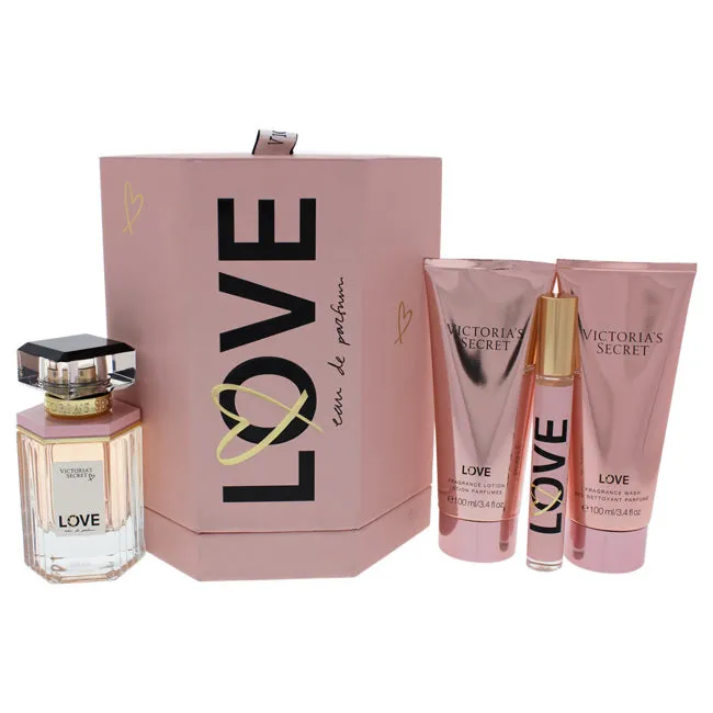 Victoria's Secret Love by Victorias Secret for Women - 4 Pc Gift Set 1.7oz EDP Spray. 7ml EDP Rollerball. 3.4oz Fragrance Lotion. 3.4oz Fragrance Wash Gel